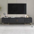 Meuble TV noir et blanc pour téléviseurs de 65 po et plus, 4 tiroirs + armoire, cadre en T