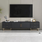 Meuble TV noir et blanc pour téléviseurs de 65 po et plus, 4 tiroirs + armoire, cadre en T