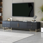 Meuble TV noir et blanc pour téléviseurs de 65 po et plus, 4 tiroirs + armoire, cadre en T