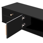 Meuble TV noir et blanc pour téléviseurs de 65 po et plus, 4 tiroirs + armoire, cadre en T