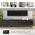 Meuble TV noir et blanc pour téléviseurs de 65 po et plus, 4 tiroirs + armoire, cadre en T