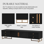 Meuble TV noir et blanc pour téléviseurs de 65 po et plus, 4 tiroirs + armoire, cadre en T