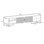 Meuble TV noir et blanc pour téléviseurs de 65 po et plus, 4 tiroirs + armoire, cadre en T