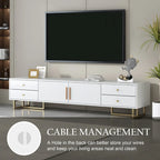 Meuble TV noir et blanc pour téléviseurs de 65 po et plus, 4 tiroirs + armoire, cadre en T
