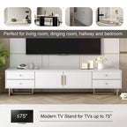 Meuble TV noir et blanc pour téléviseurs de 65 po et plus, 4 tiroirs + armoire, cadre en T