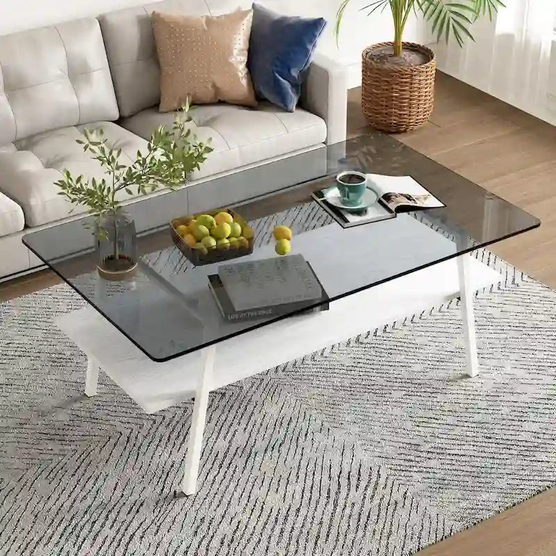Table basse rectangulaire en verre, multicolore, à 2 niveaux