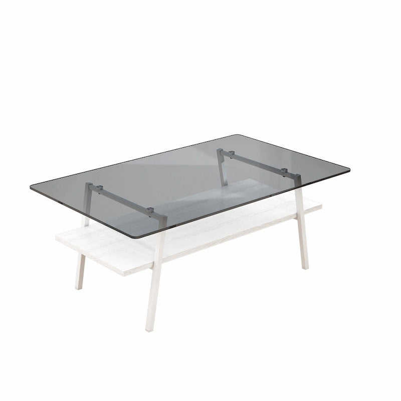 Table basse rectangulaire en verre, multicolore, à 2 niveaux