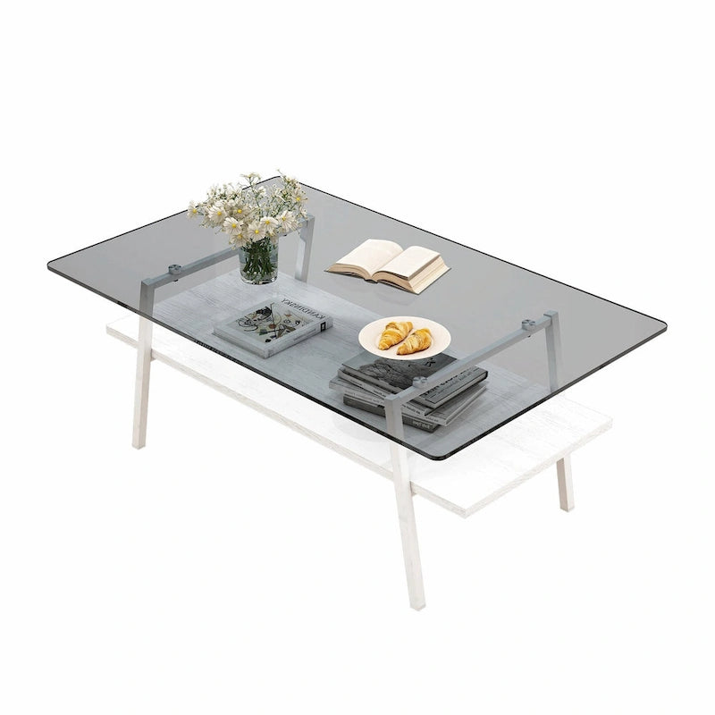 Table basse rectangulaire en verre, multicolore, à 2 niveaux