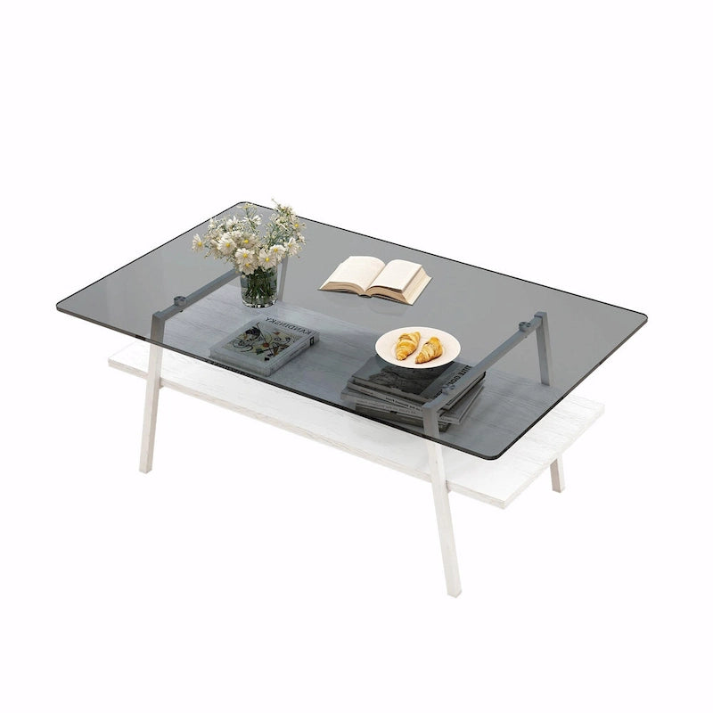 Table basse rectangulaire en verre, multicolore, à 2 niveaux