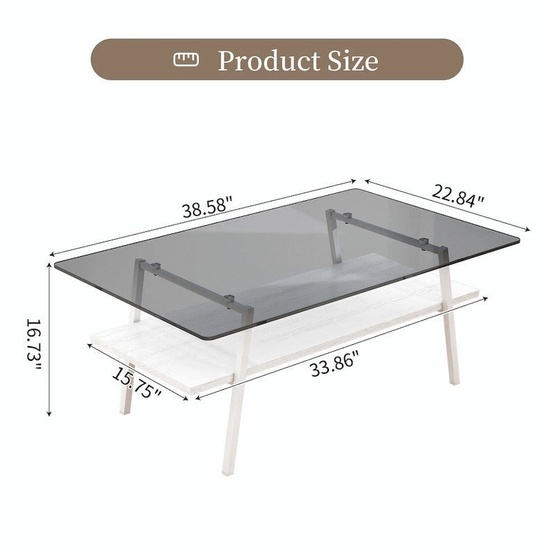 Table basse rectangulaire en verre, multicolore, à 2 niveaux