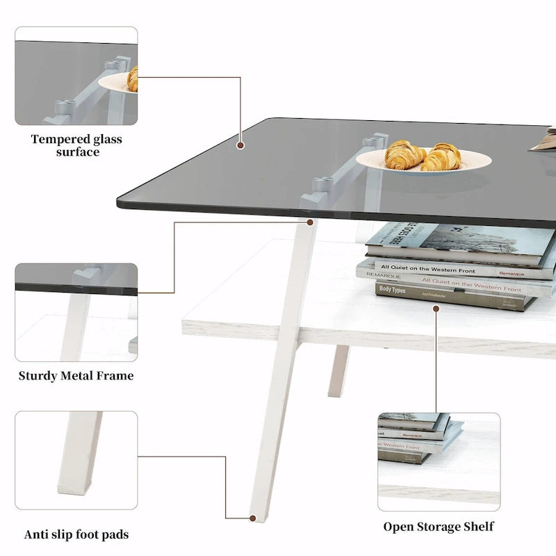 Table basse rectangulaire en verre, multicolore, à 2 niveaux