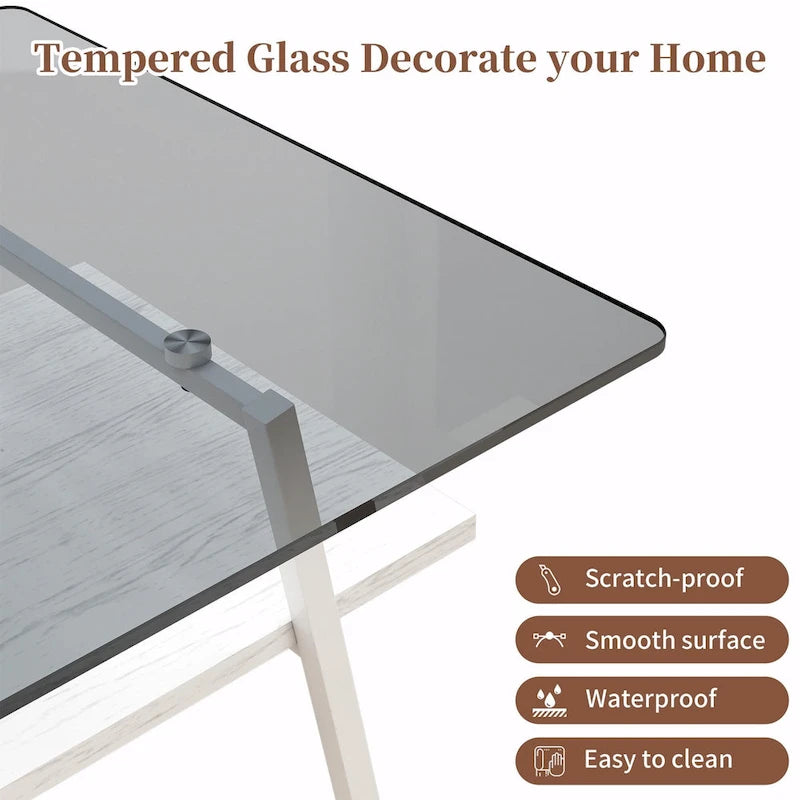 Table basse rectangulaire en verre, multicolore, à 2 niveaux
