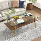 Table basse rectangulaire en verre, multicolore, à 2 niveaux