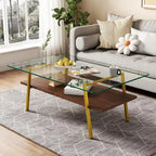 Table basse rectangulaire en verre, multicolore, à 2 niveaux