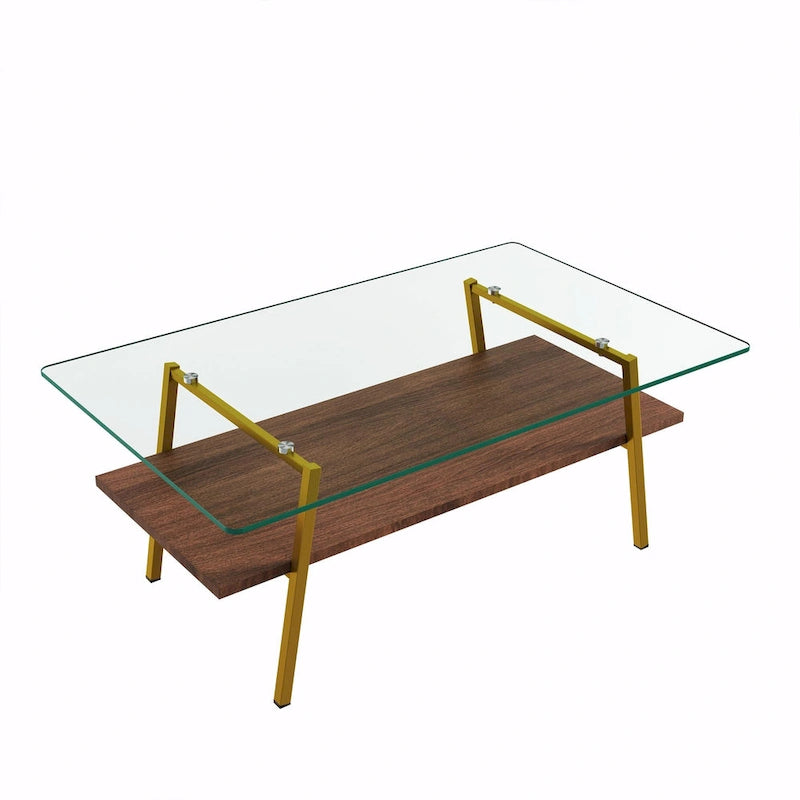 Table basse rectangulaire en verre, multicolore, à 2 niveaux