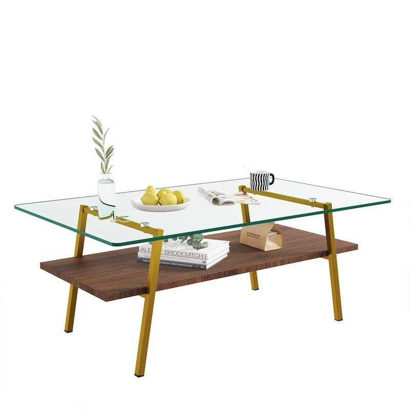 Table basse rectangulaire en verre, multicolore, à 2 niveaux