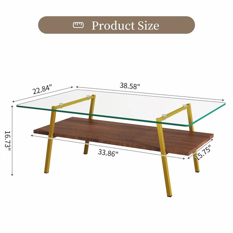 Table basse rectangulaire en verre, multicolore, à 2 niveaux
