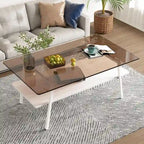 Table basse rectangulaire en verre, multicolore, à 2 niveaux
