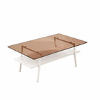 Table basse rectangulaire en verre, multicolore, à 2 niveaux