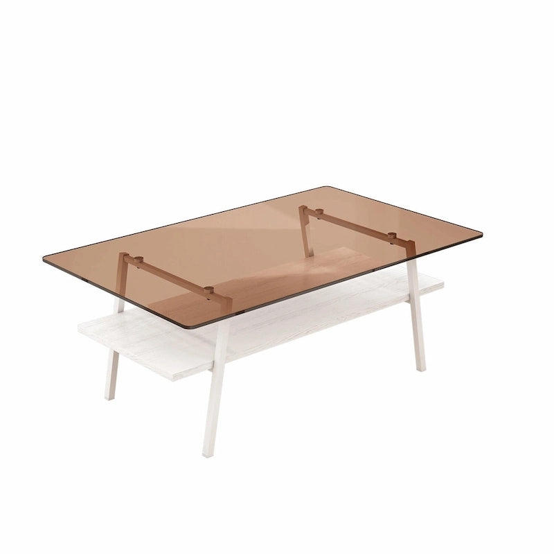 Table basse rectangulaire en verre, multicolore, à 2 niveaux