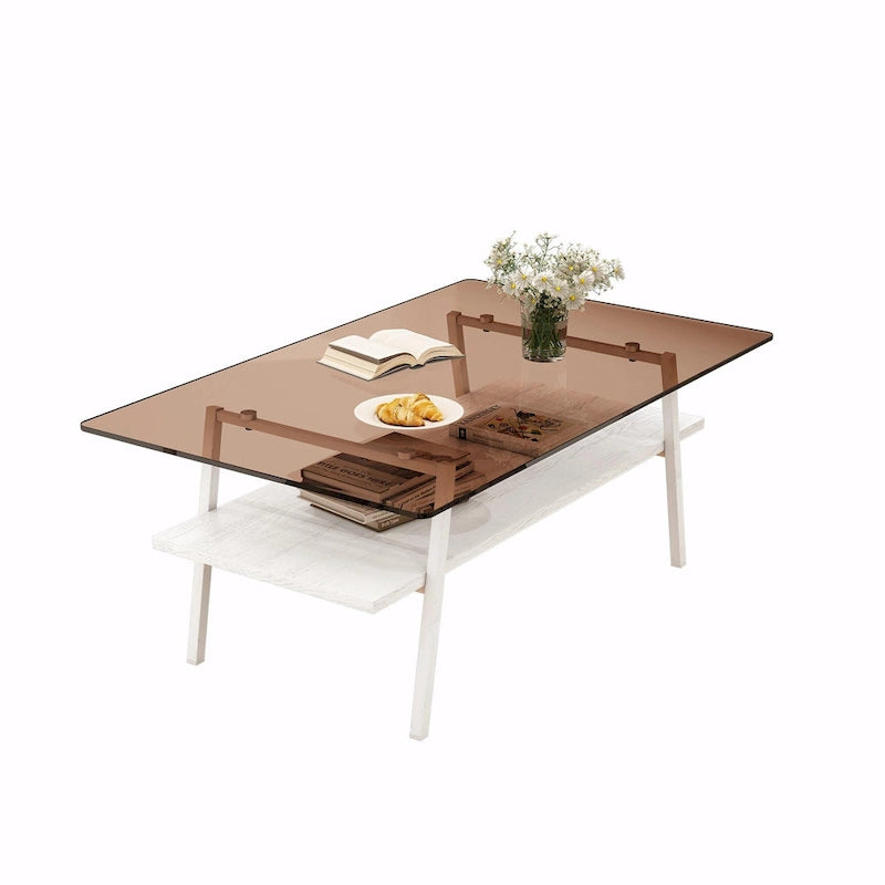 Table basse rectangulaire en verre, multicolore, à 2 niveaux