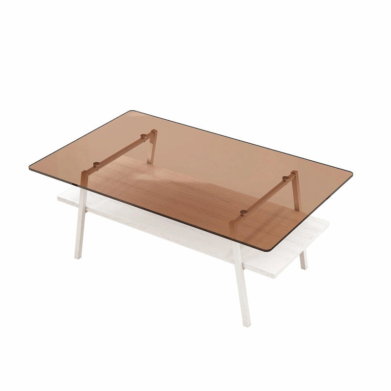 Table basse rectangulaire en verre, multicolore, à 2 niveaux