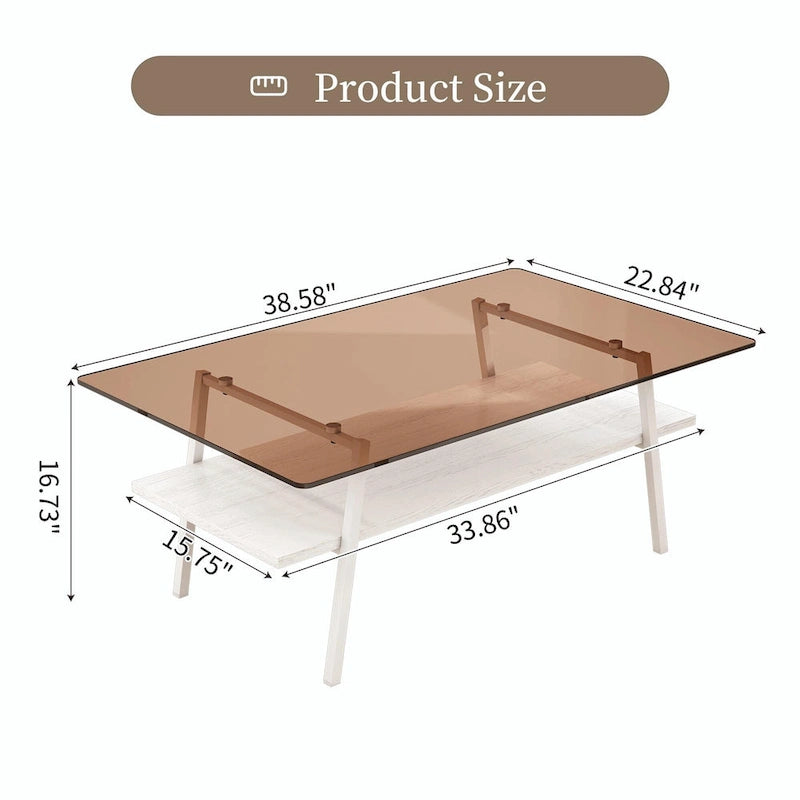 Table basse rectangulaire en verre, multicolore, à 2 niveaux