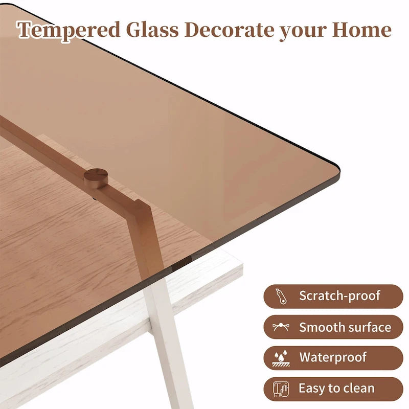 Table basse rectangulaire en verre, multicolore, à 2 niveaux