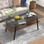 Table basse rectangulaire en verre, multicolore, à 2 niveaux