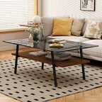 Table basse rectangulaire en verre, multicolore, à 2 niveaux