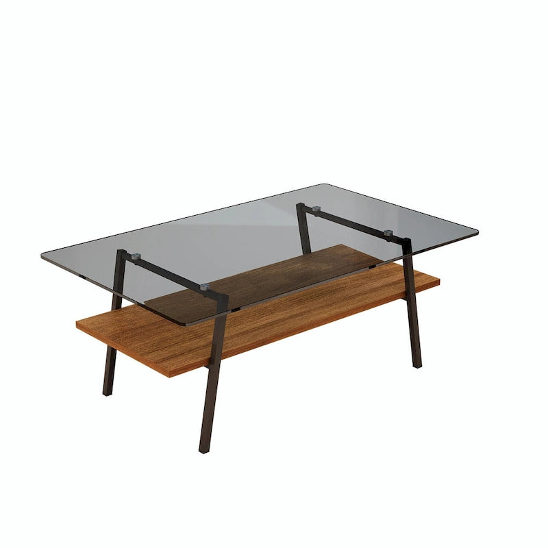 Table basse rectangulaire en verre, multicolore, à 2 niveaux