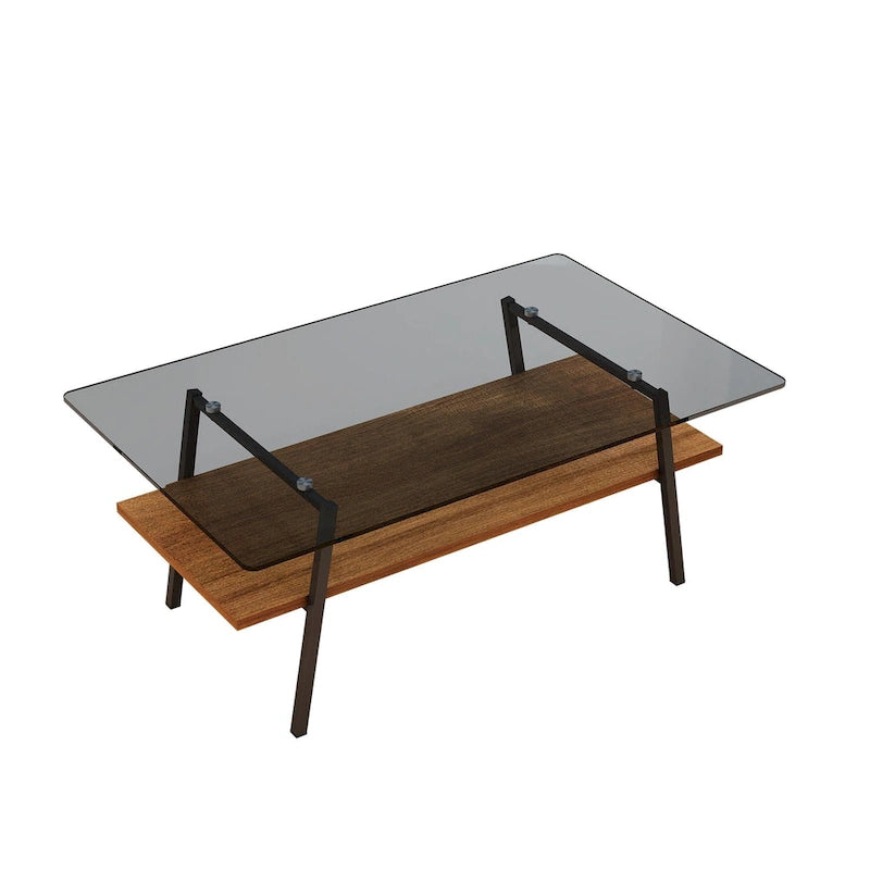 Table basse rectangulaire en verre, multicolore, à 2 niveaux