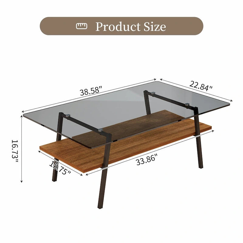Table basse rectangulaire en verre, multicolore, à 2 niveaux