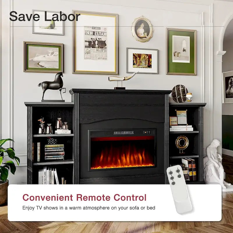 Meuble TV avec cheminée électrique moderne blanc/noir avec manteau, utilisation pour chambre individuelle