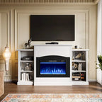 Meuble TV avec cheminée électrique moderne blanc/noir avec manteau, utilisation pour chambre individuelle