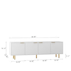 Meuble TV blanc cannelé avec rangement, Console de divertissement à 4 portes pour téléviseurs jusqu'à 79"