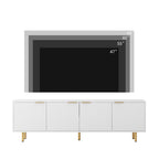 Meuble TV blanc cannelé avec rangement, Console de divertissement à 4 portes pour téléviseurs jusqu'à 79"