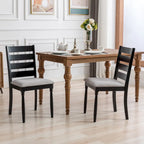 Chaise de salle à manger sans accoudoirs, dossier échelle, noir/noyer, lot de 2