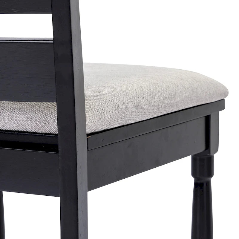 Chaise de salle à manger sans accoudoirs, dossier échelle, noir/noyer, lot de 2