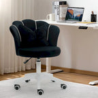 Chaise de bureau pivotante en velours rose / blanc / gris / noir avec coussin lombaire, dossier fleuri, individuelle