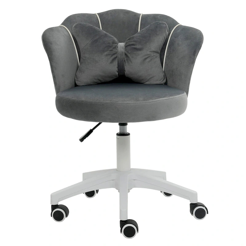 Chaise de bureau pivotante en velours rose / blanc / gris / noir avec coussin lombaire, dossier fleuri, individuelle