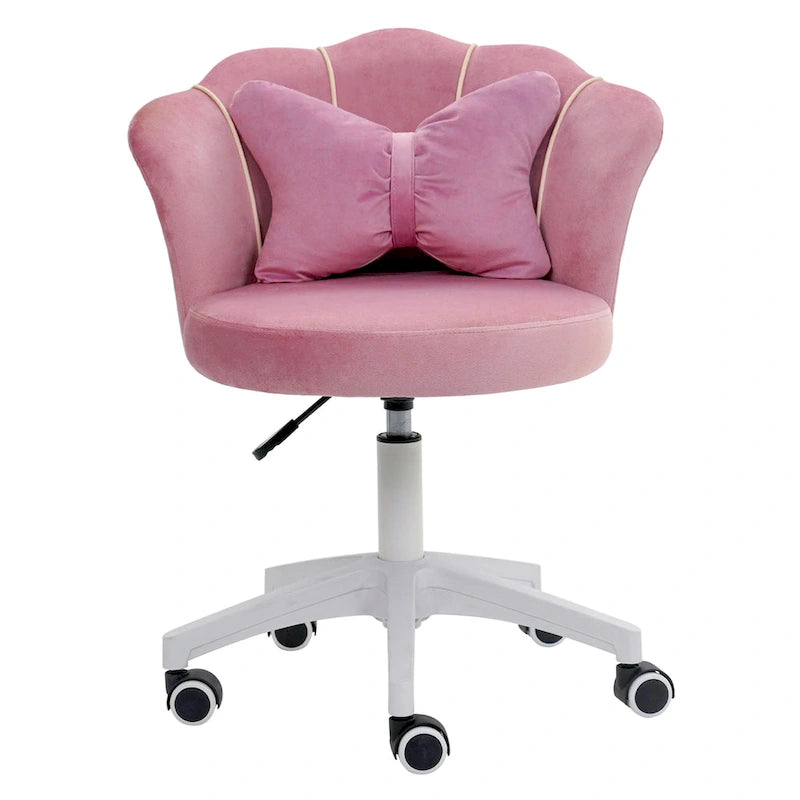 Chaise de bureau pivotante en velours rose / blanc / gris / noir avec coussin lombaire, dossier fleuri, individuelle