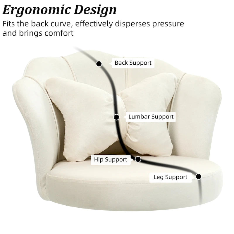 Chaise de bureau pivotante en velours rose / blanc / gris / noir avec coussin lombaire, dossier fleuri, individuelle