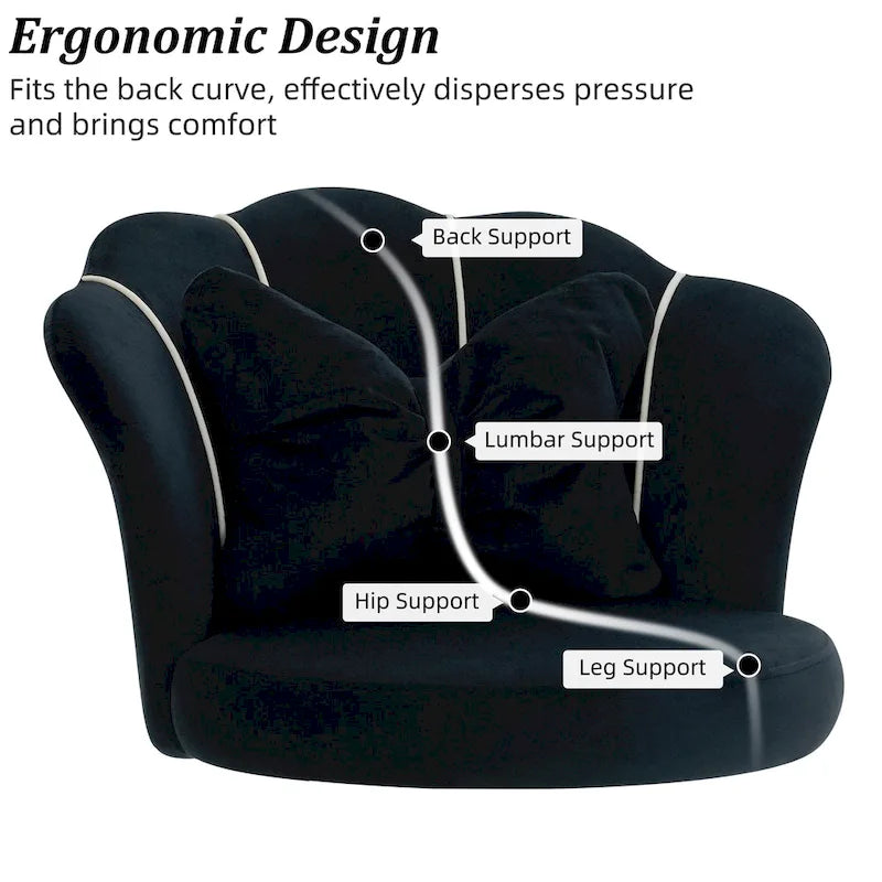 Chaise de bureau pivotante en velours rose / blanc / gris / noir avec coussin lombaire, dossier fleuri, individuelle