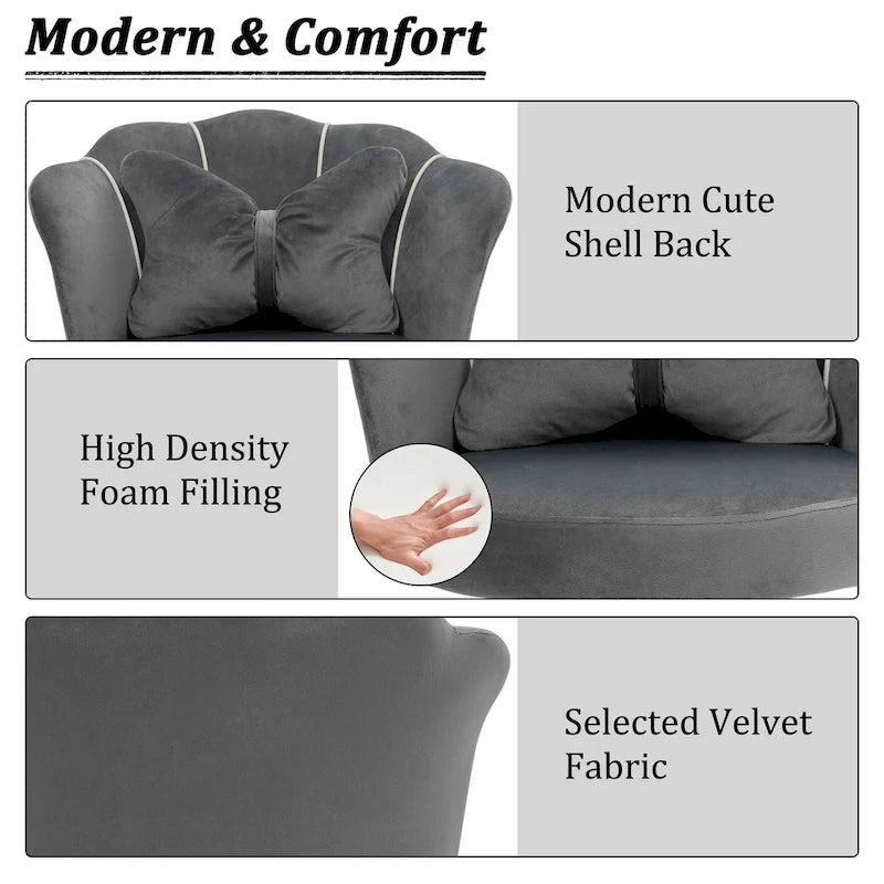 Chaise de bureau pivotante en velours rose / blanc / gris / noir avec coussin lombaire, dossier fleuri, individuelle