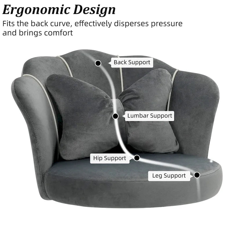 Chaise de bureau pivotante en velours rose / blanc / gris / noir avec coussin lombaire, dossier fleuri, individuelle