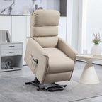 Fauteuil inclinable électrique relevable en tissu beige/bleu pour 1 personne avec télécommande