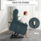 Fauteuil inclinable électrique relevable en tissu beige/bleu pour 1 personne avec télécommande