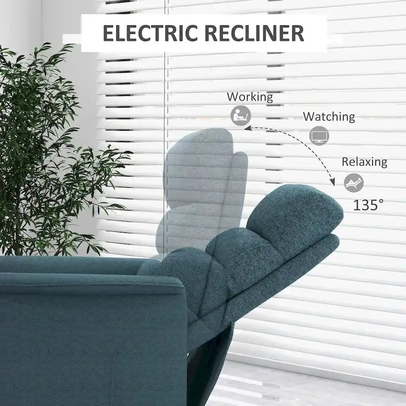 Fauteuil inclinable électrique relevable en tissu beige/bleu pour 1 personne avec télécommande