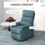 Fauteuil inclinable électrique relevable en tissu beige/bleu pour 1 personne avec télécommande